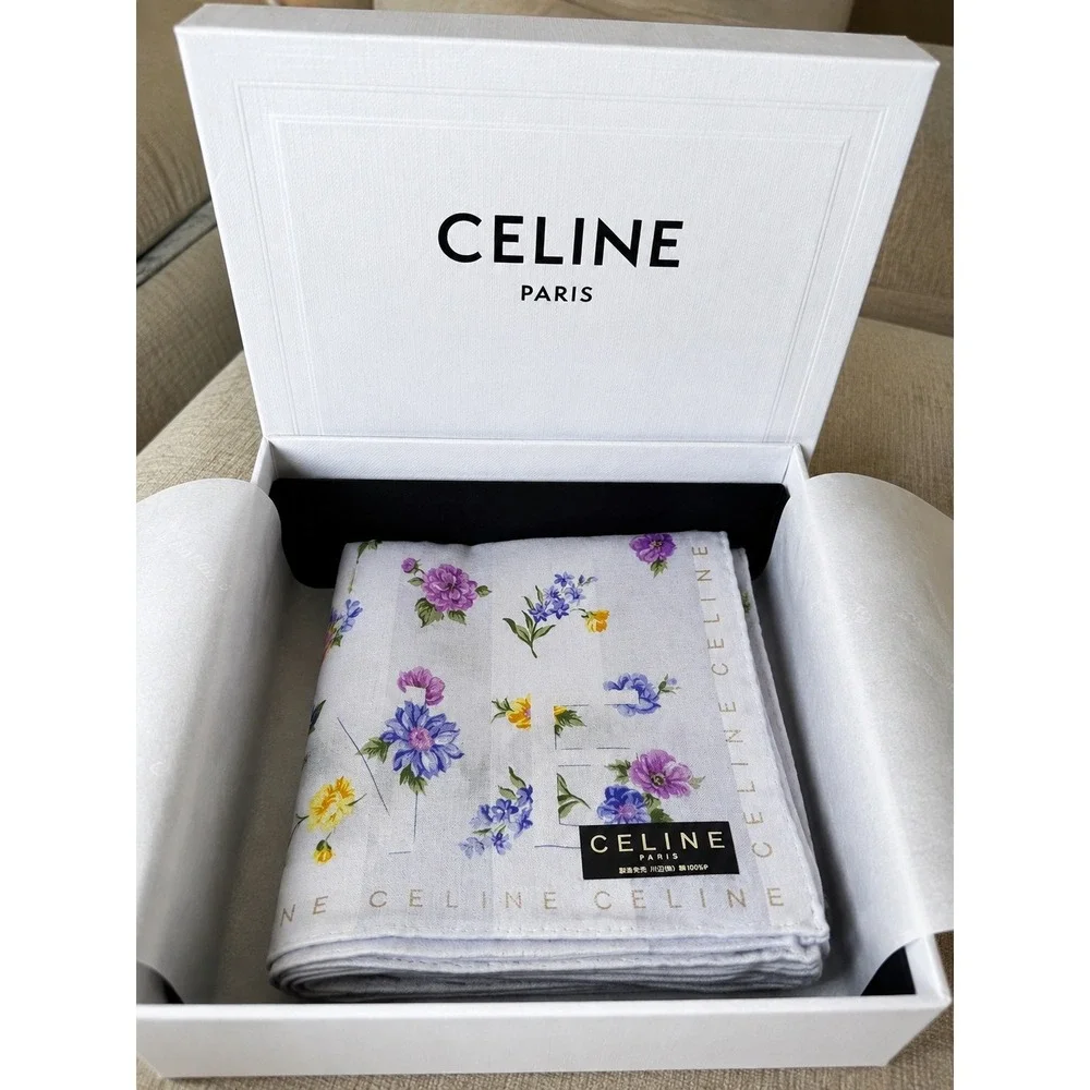Rare Vintage Celine Square Scarf in a Floral Print /Celine Original Box Included